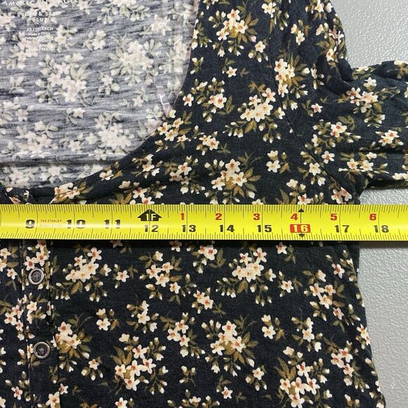 AMERICAN EAGLE Soft Sexy Slub Button Front Floral Scoop Neck Womens XS Black - Picture 7 of 11